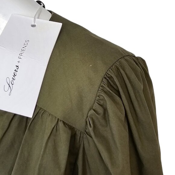 Lovers & Friends Button Front V-Neck Puff Sleeve Top Green Size Small - Picture 4 of 9